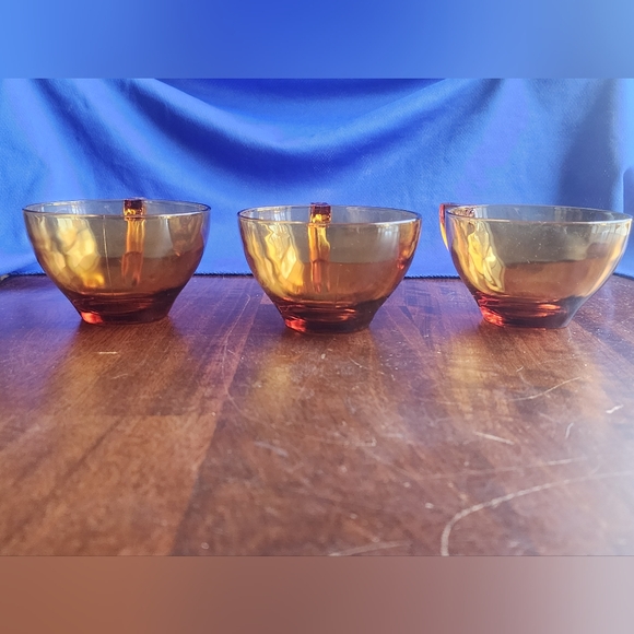 3- MCM Amber Glass Art Deco Tea Coffee Cups - Picture 4 of 6